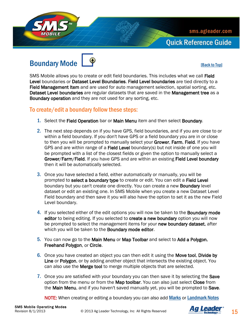 Boundary mode | Ag Leader SMS Mobile Operating Modes Quick Start Guide User Manual | Page 16 / 27