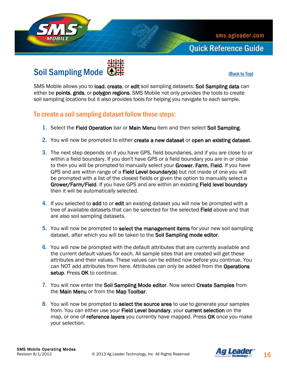 Soil sampling mode | Ag Leader SMS Mobile Operating Modes Quick Start Guide User Manual | Page 17 / 27