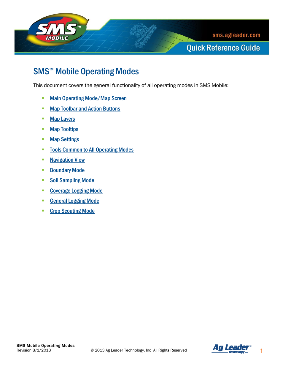 Mobile operating modes | Ag Leader SMS Mobile Operating Modes Quick Start Guide User Manual | Page 2 / 27