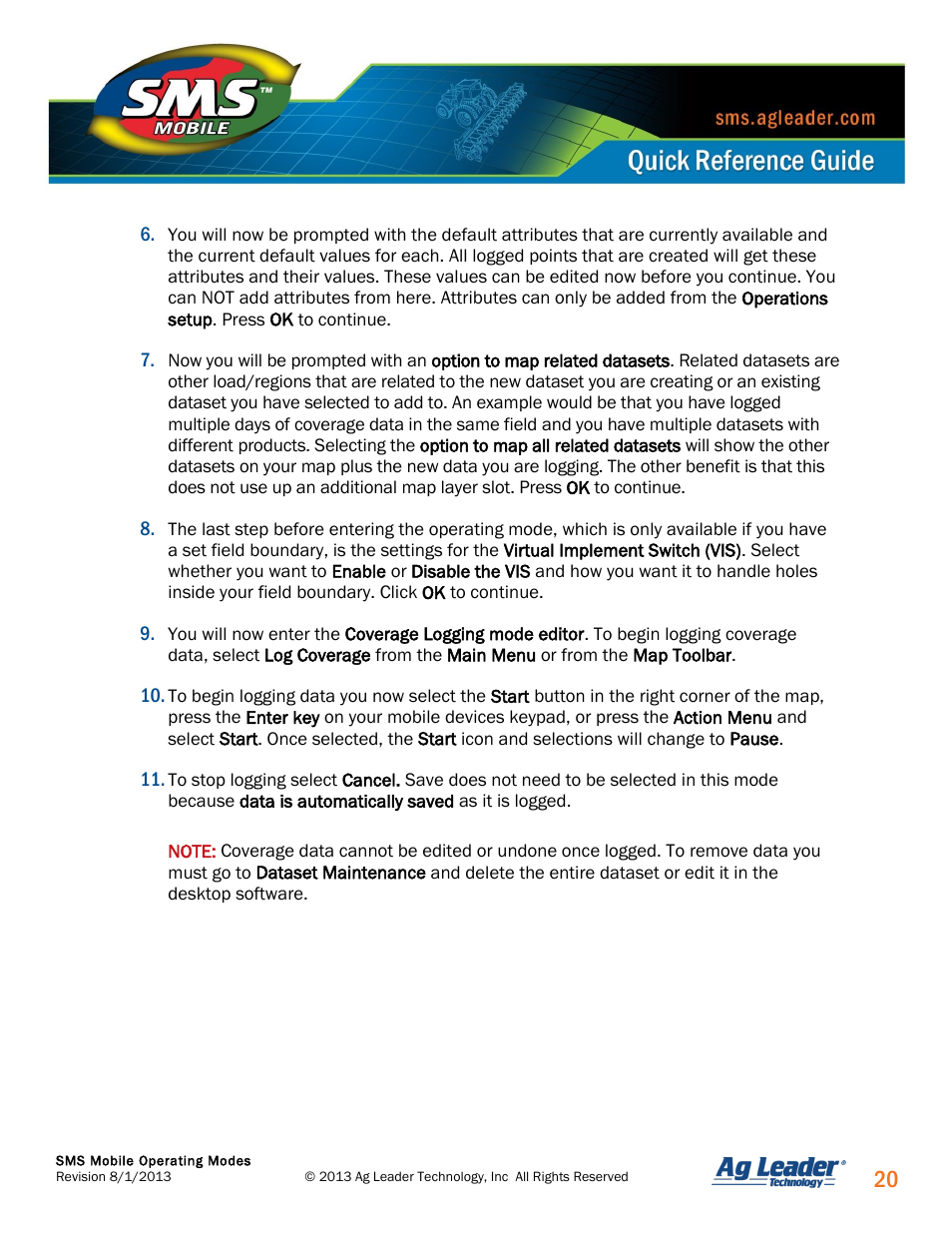 Ag Leader SMS Mobile Operating Modes Quick Start Guide User Manual | Page 21 / 27