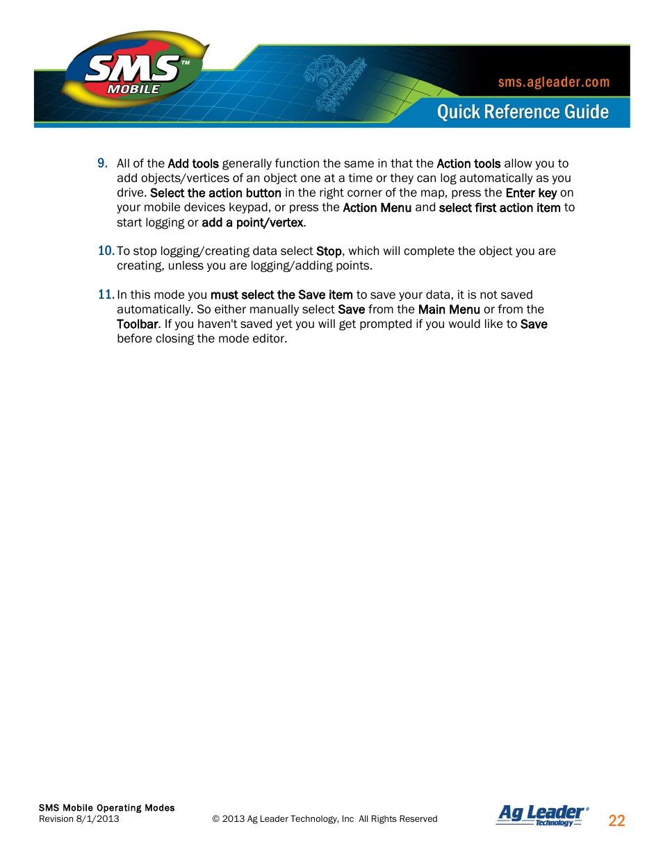Ag Leader SMS Mobile Operating Modes Quick Start Guide User Manual | Page 23 / 27