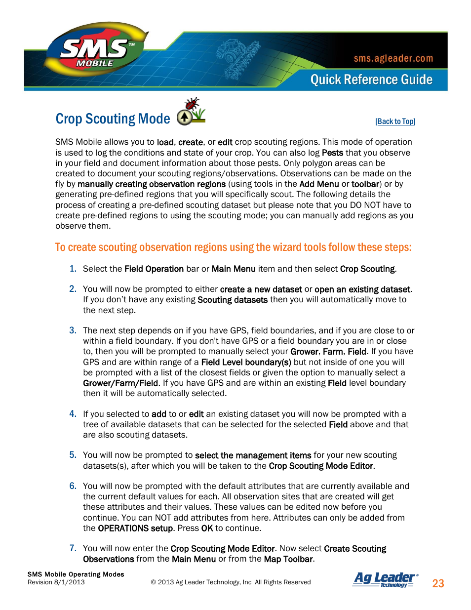 Crop scouting mode | Ag Leader SMS Mobile Operating Modes Quick Start Guide User Manual | Page 24 / 27