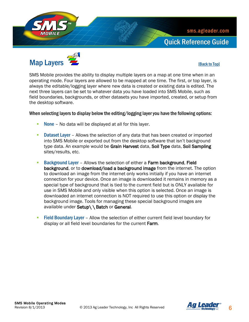 Map layers, Map (selected layers) | Ag Leader SMS Mobile Operating Modes Quick Start Guide User Manual | Page 7 / 27