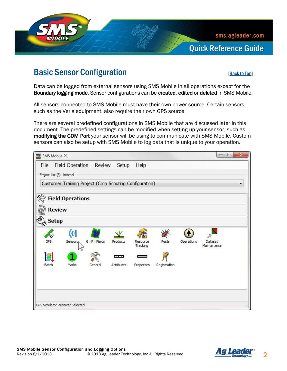 Basic sensor configuration | Ag Leader SMS Mobile Sensors Quick Start Guide User Manual | Page 3 / 38