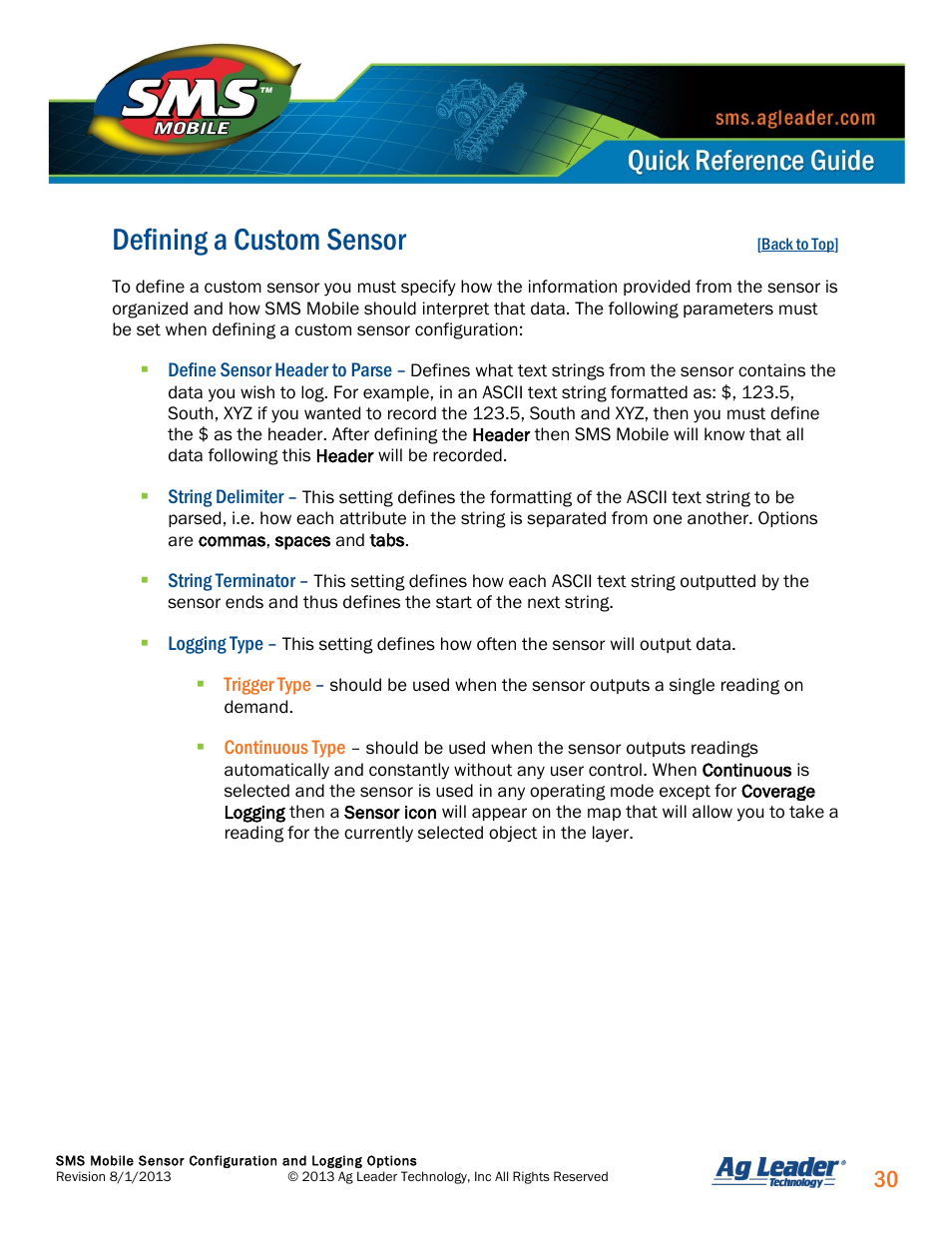 Defining a custom sensor | Ag Leader SMS Mobile Sensors Quick Start Guide User Manual | Page 31 / 38