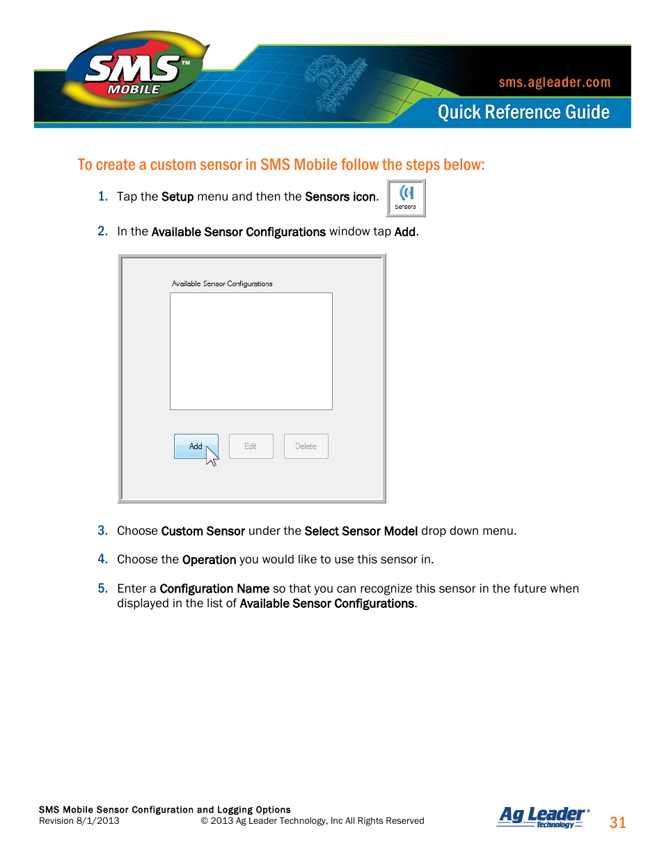 Ag Leader SMS Mobile Sensors Quick Start Guide User Manual | Page 32 / 38