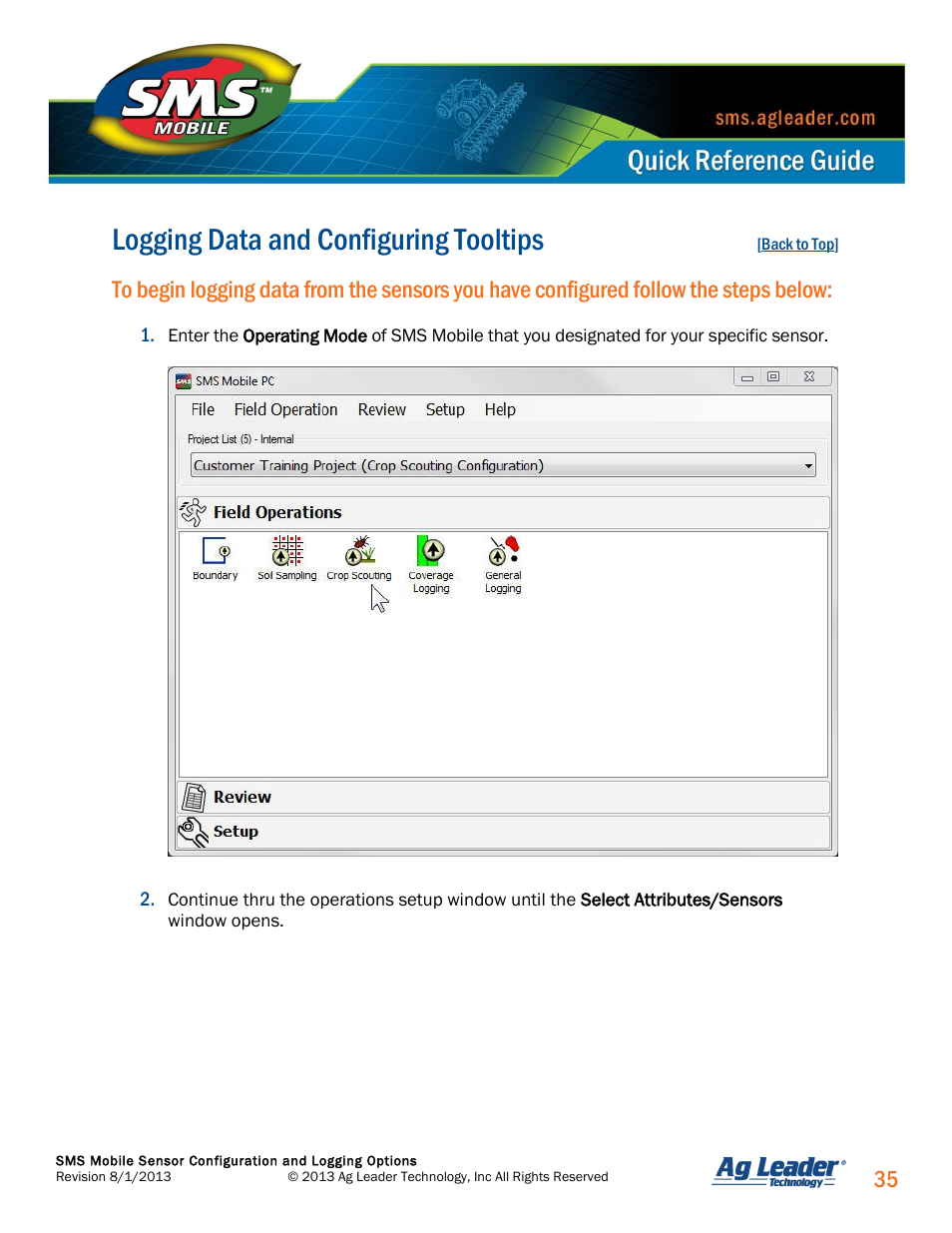 Logging data and configuring tooltips | Ag Leader SMS Mobile Sensors Quick Start Guide User Manual | Page 36 / 38