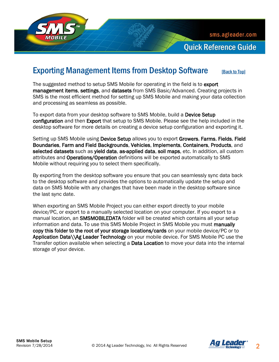 Exporting management items from desktop software | Ag Leader SMS Mobile Setup Quick Start Guide User Manual | Page 3 / 7