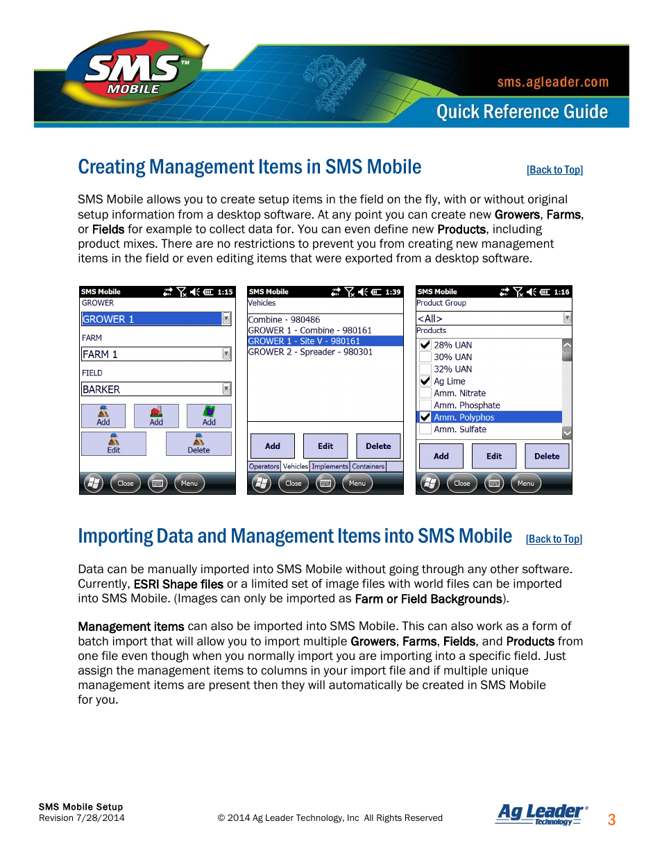 Creating management items in sms mobile | Ag Leader SMS Mobile Setup Quick Start Guide User Manual | Page 4 / 7