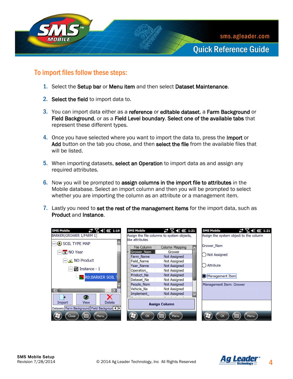 4to import files follow these steps | Ag Leader SMS Mobile Setup Quick Start Guide User Manual | Page 5 / 7
