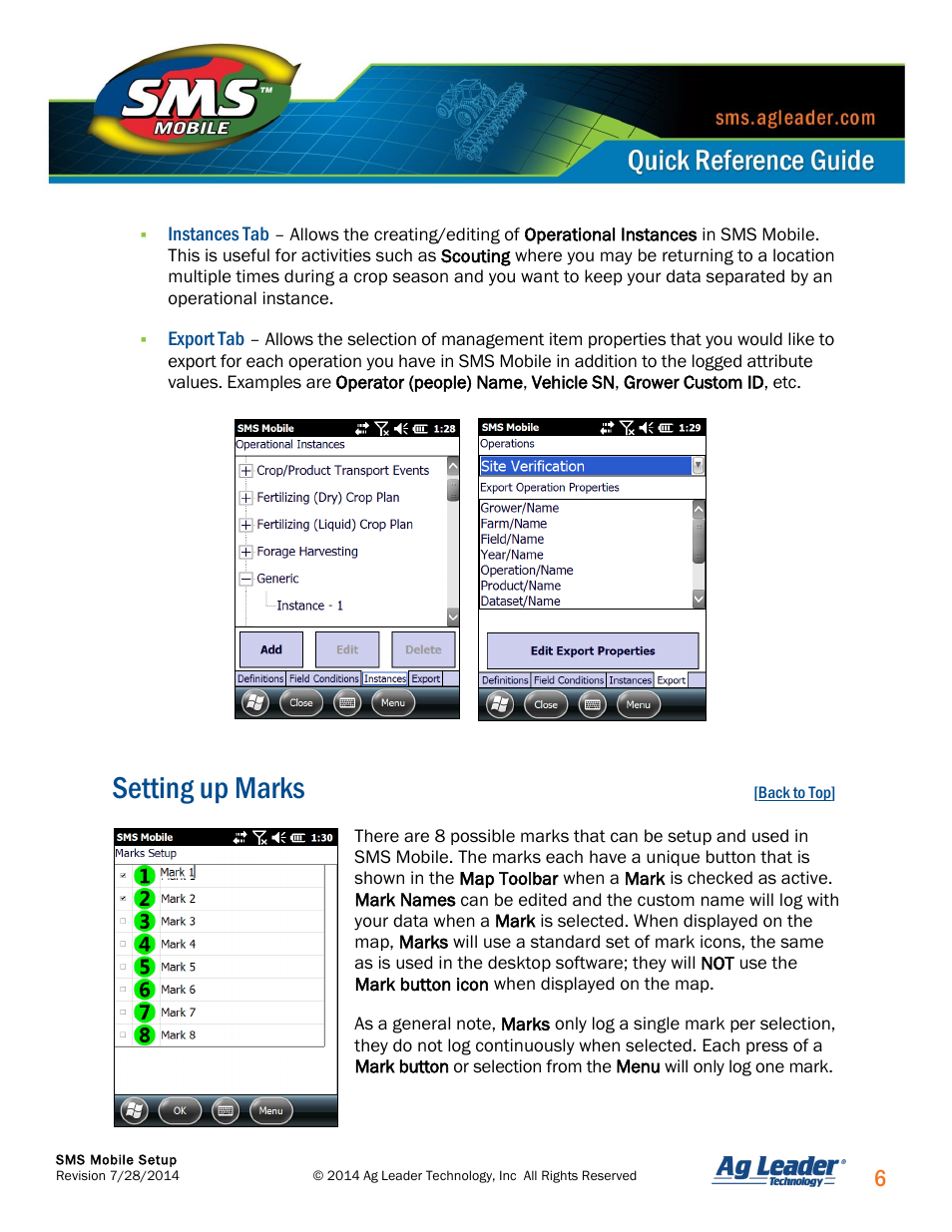 Setting up marks | Ag Leader SMS Mobile Setup Quick Start Guide User Manual | Page 7 / 7