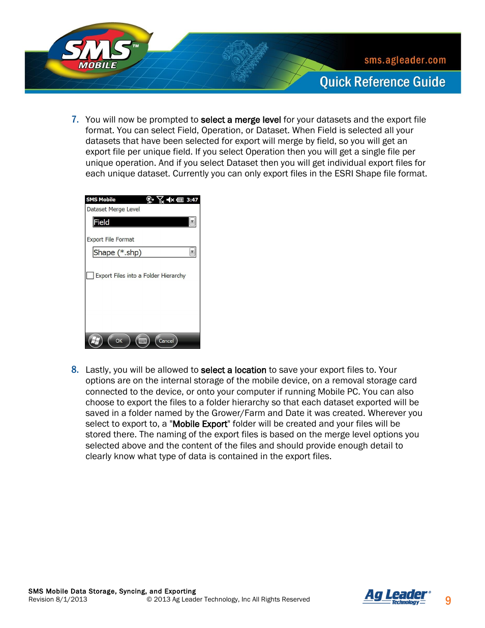 Ag Leader SMS Mobile Data Storage, Syncing, Exporting Quick Start Guide User Manual | Page 10 / 10