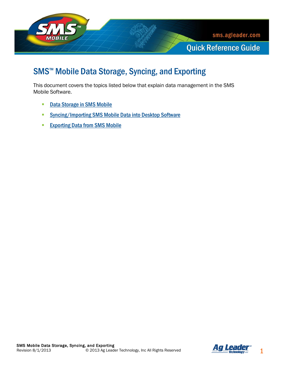 Mobile data storage, syncing, and exporting | Ag Leader SMS Mobile Data Storage, Syncing, Exporting Quick Start Guide User Manual | Page 2 / 10