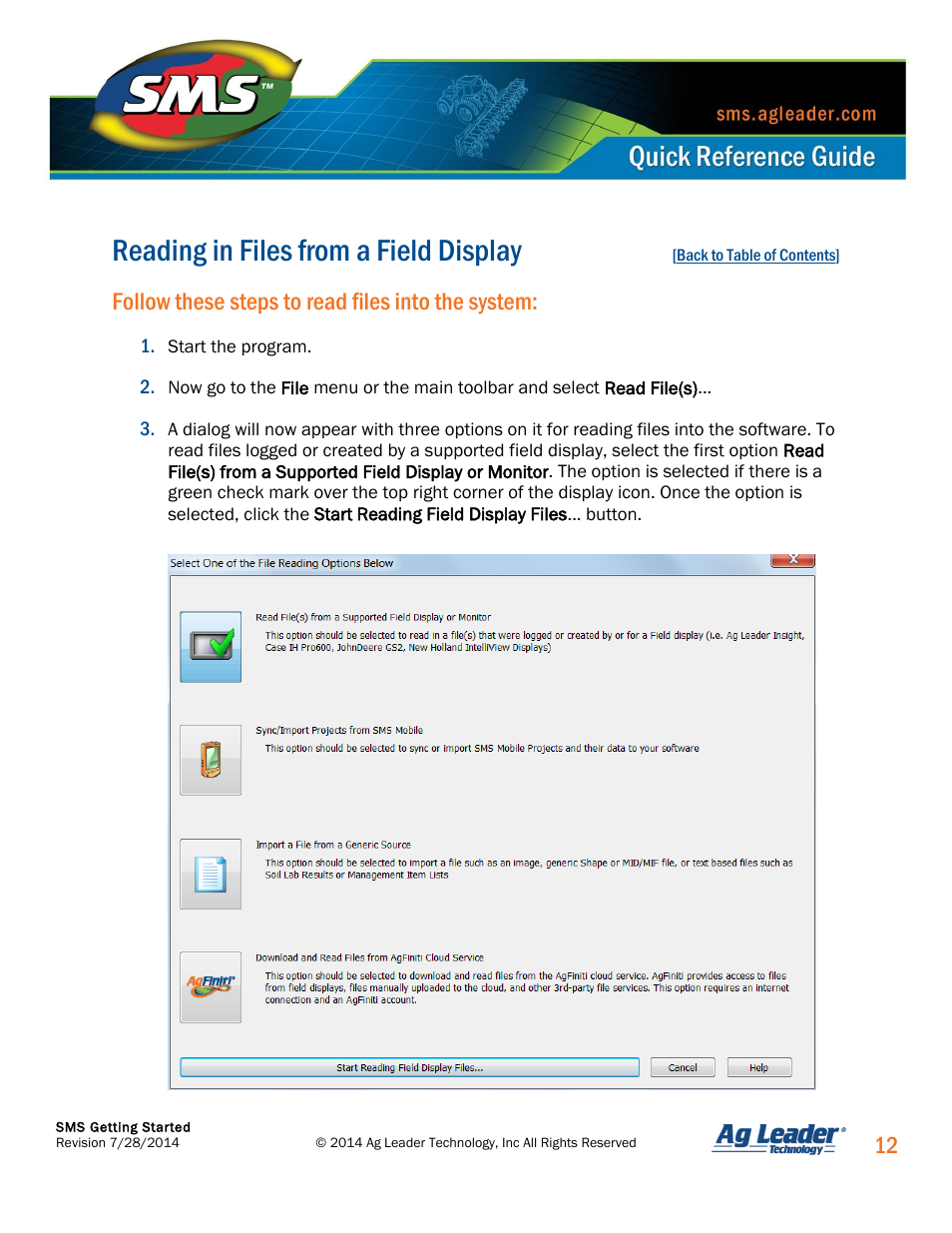 Reading in files from a field display, Follow these steps to read files into the system | Ag Leader SMS Basic and SMS Advanced Getting Started Guide User Manual | Page 13 / 66