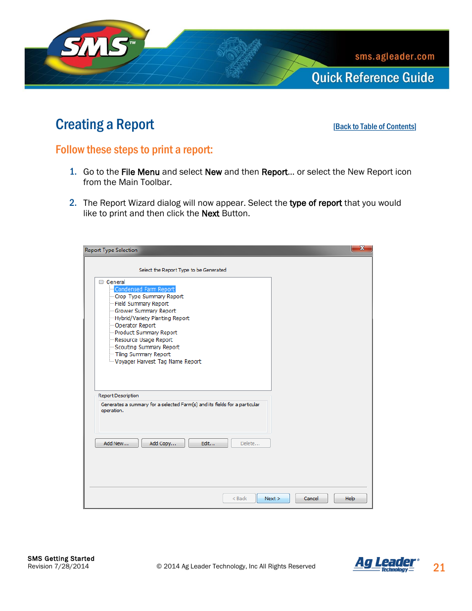 Creating a report, Follow these steps to print a report | Ag Leader SMS Basic and SMS Advanced Getting Started Guide User Manual | Page 22 / 66