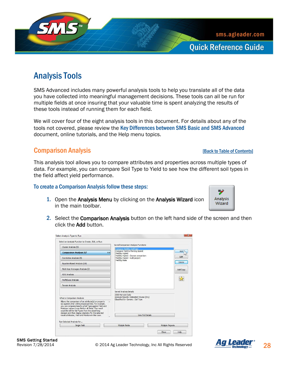 Comparison analysis, Analysis tools | Ag Leader SMS Basic and SMS Advanced Getting Started Guide User Manual | Page 29 / 66