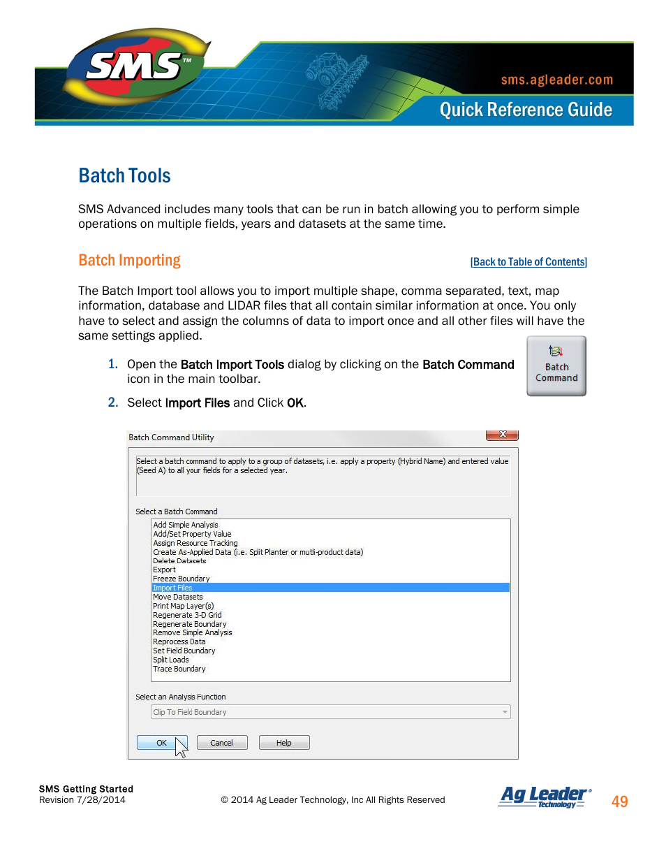 Batch importing, Batch tools | Ag Leader SMS Basic and SMS Advanced Getting Started Guide User Manual | Page 50 / 66