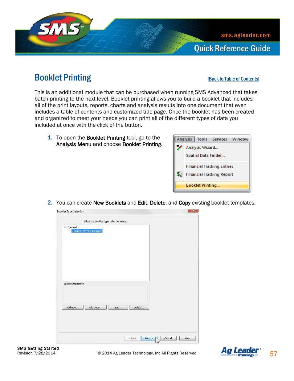 Booklet printing | Ag Leader SMS Basic and SMS Advanced Getting Started Guide User Manual | Page 58 / 66