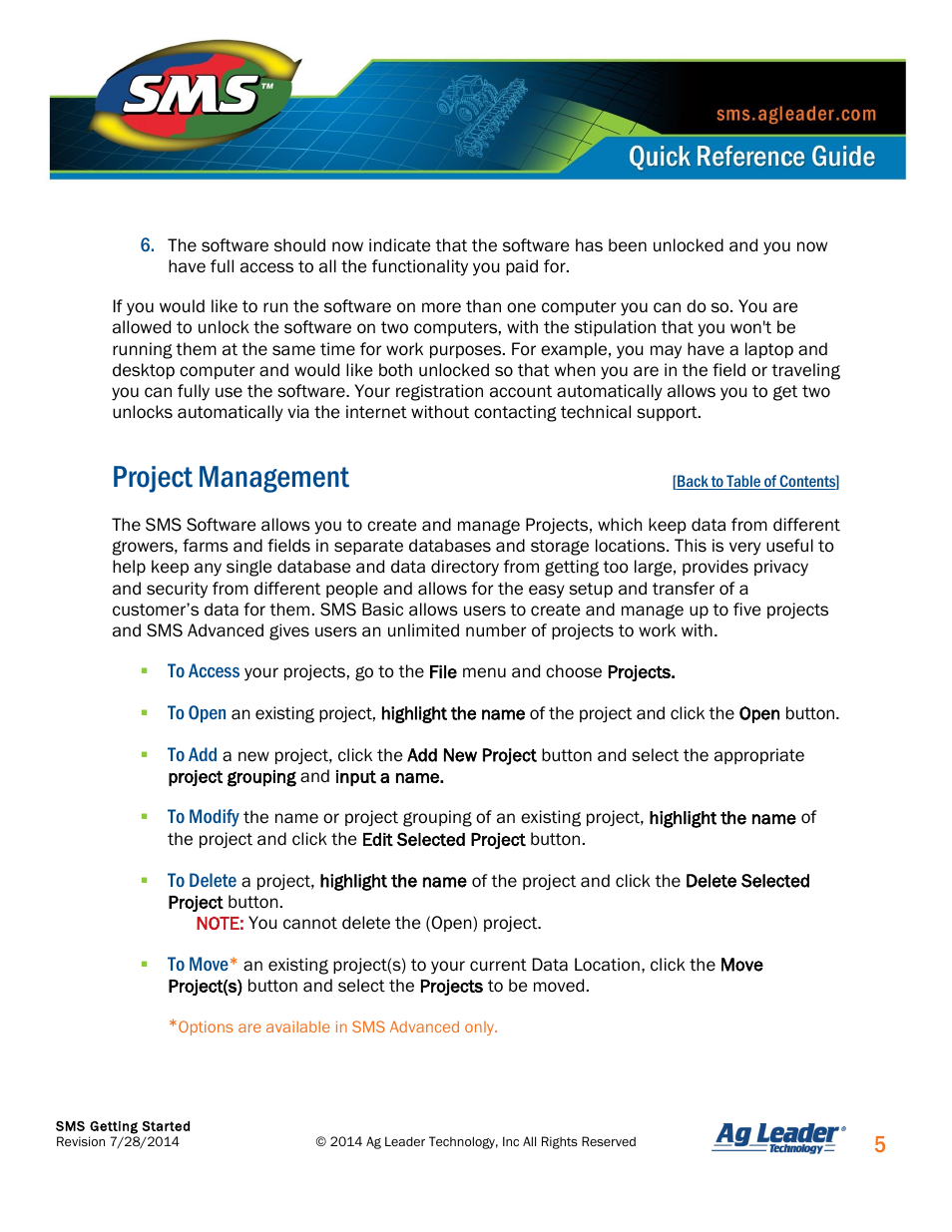Project management | Ag Leader SMS Basic and SMS Advanced Getting Started Guide User Manual | Page 6 / 66