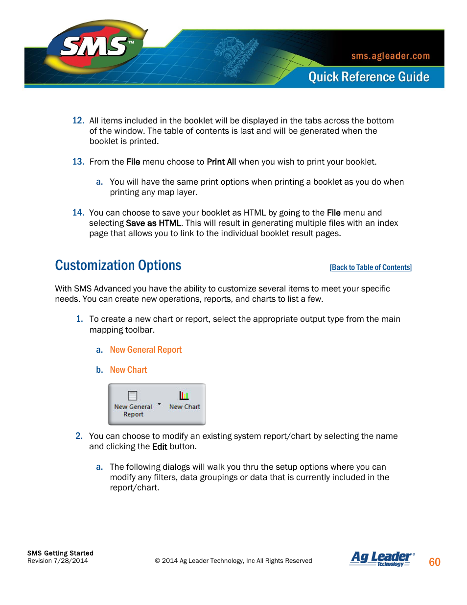 Customization, Customization options | Ag Leader SMS Basic and SMS Advanced Getting Started Guide User Manual | Page 61 / 66