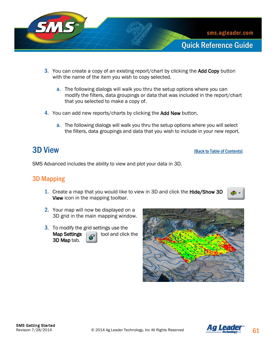 3d view, 3d mapping | Ag Leader SMS Basic and SMS Advanced Getting Started Guide User Manual | Page 62 / 66