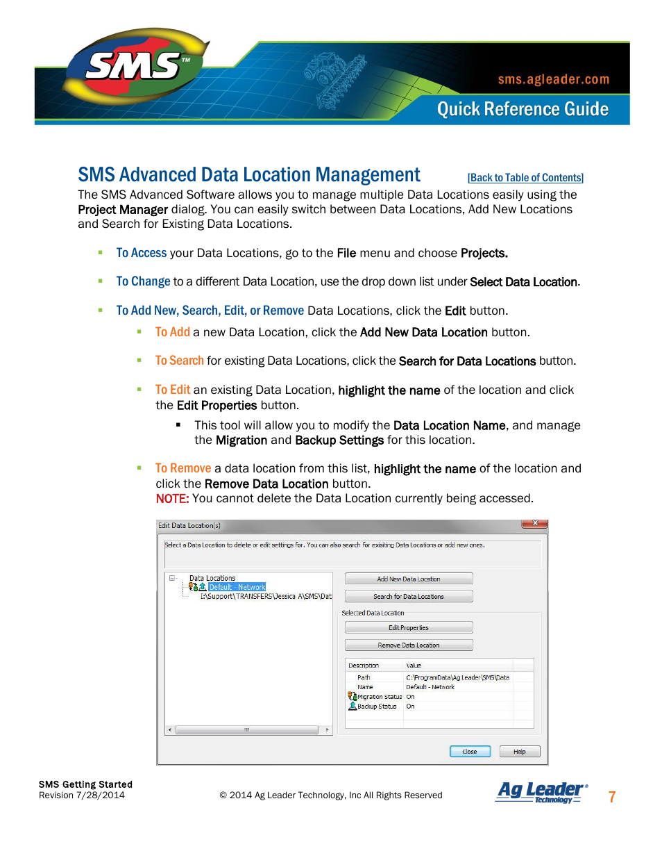 Sms advanced data location management | Ag Leader SMS Basic and SMS Advanced Getting Started Guide User Manual | Page 8 / 66