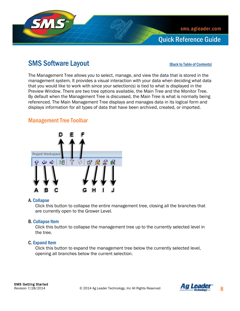 Sms software layout, Management tree toolbar | Ag Leader SMS Basic and SMS Advanced Getting Started Guide User Manual | Page 9 / 66