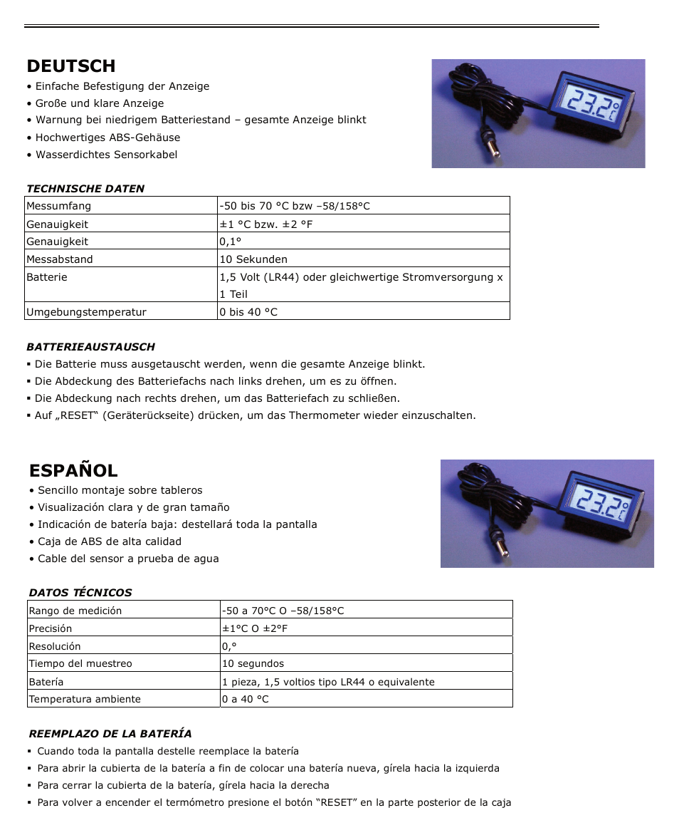 Deutsch, Español | H-B Instrument 3650 User Manual | Page 2 / 2