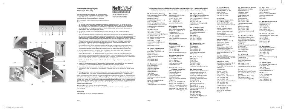 Garantiebedingungen | Neff C77V60N2 User Manual | Page 2 / 86