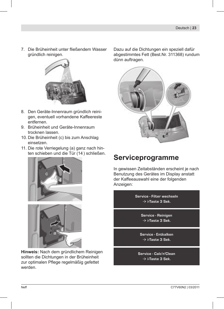 Serviceprogramme | Neff C77V60N2 User Manual | Page 23 / 86