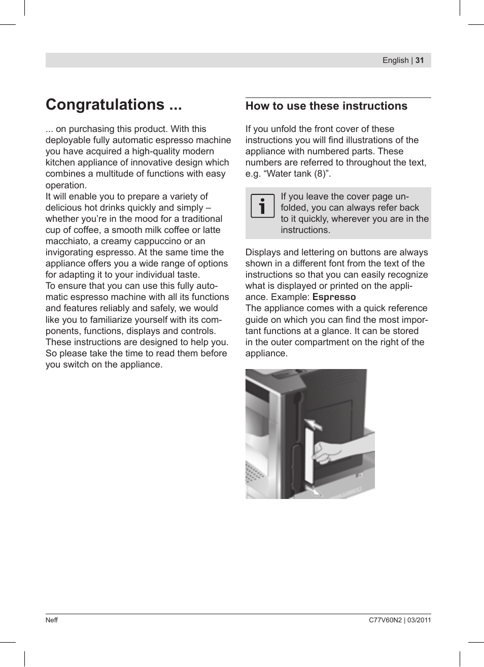 How to use these instructions | Neff C77V60N2 User Manual | Page 31 / 86