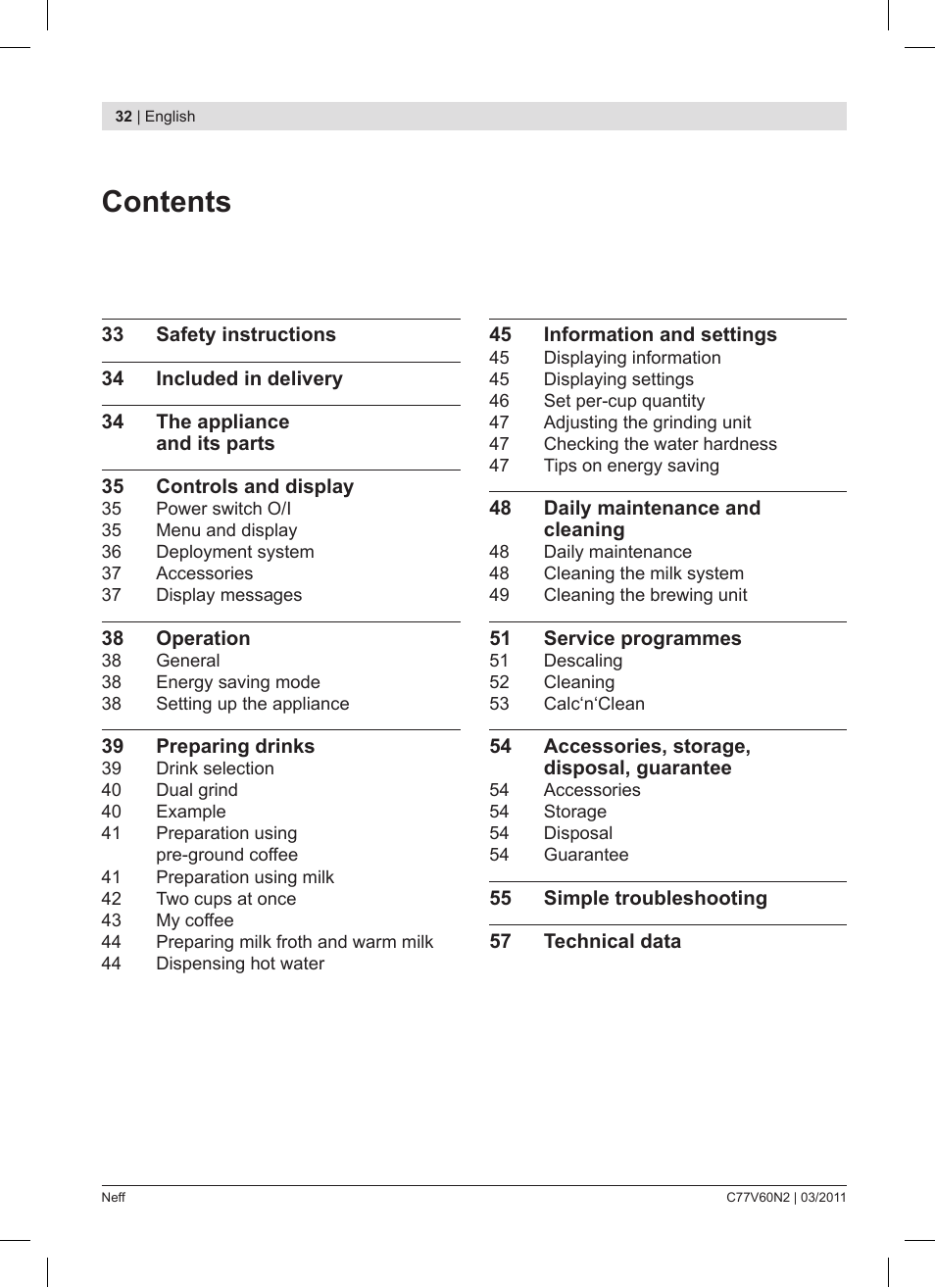 Neff C77V60N2 User Manual | Page 32 / 86