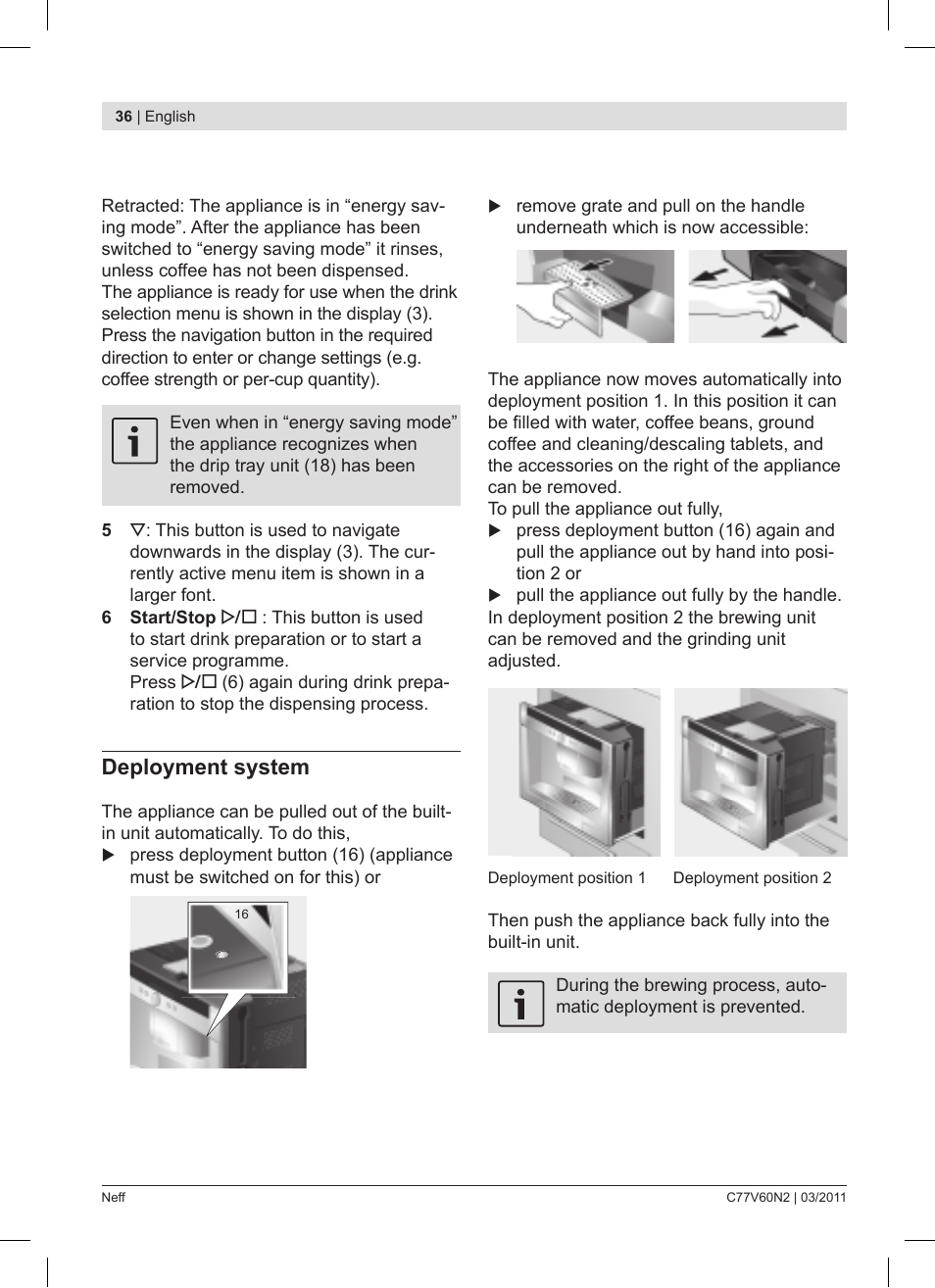 Deployment system | Neff C77V60N2 User Manual | Page 36 / 86