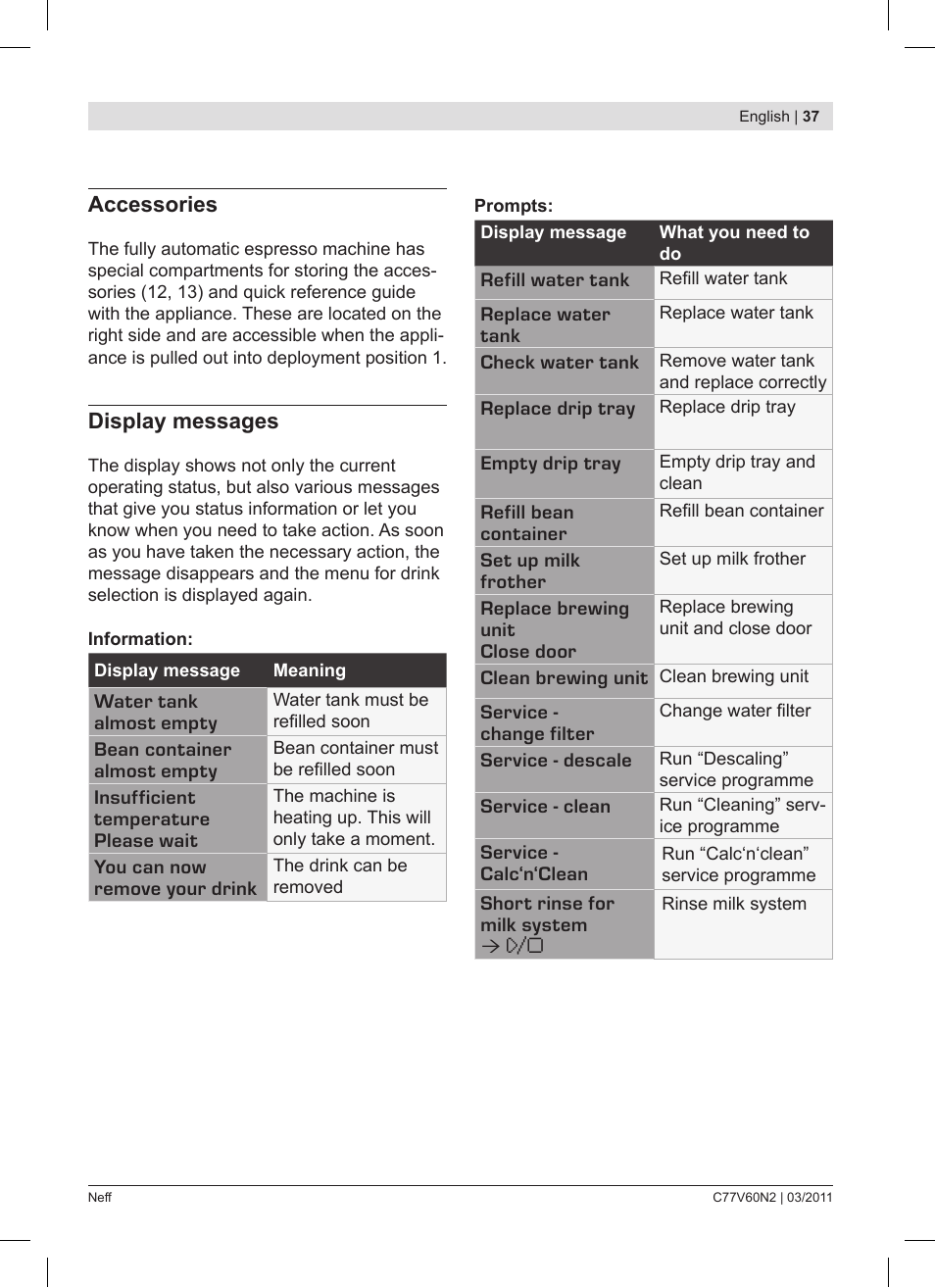 Neff C77V60N2 User Manual | Page 37 / 86