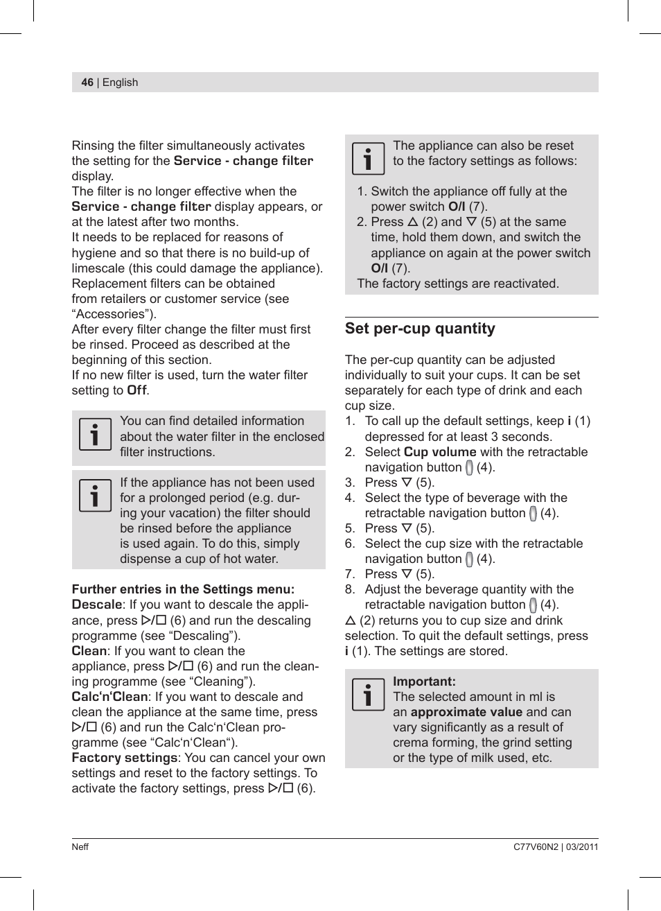 Neff C77V60N2 User Manual | Page 46 / 86
