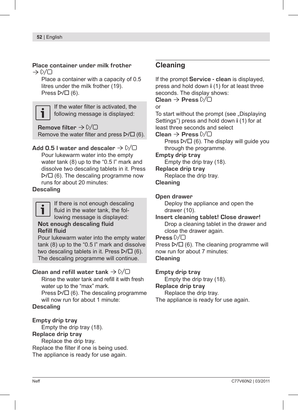 Neff C77V60N2 User Manual | Page 52 / 86