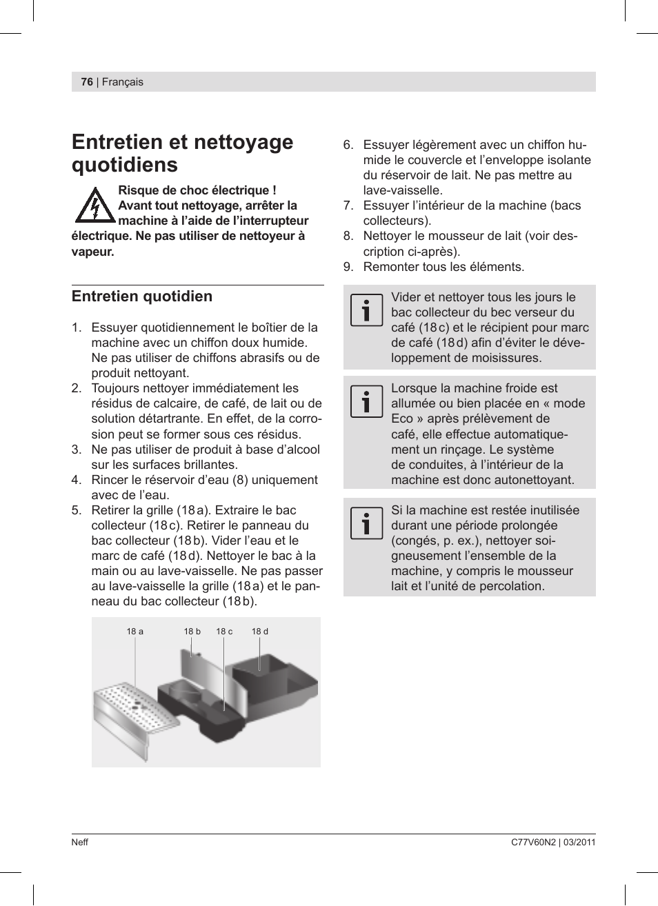 Entretien et nettoyage quotidiens, Entretien quotidien | Neff C77V60N2 User Manual | Page 76 / 86