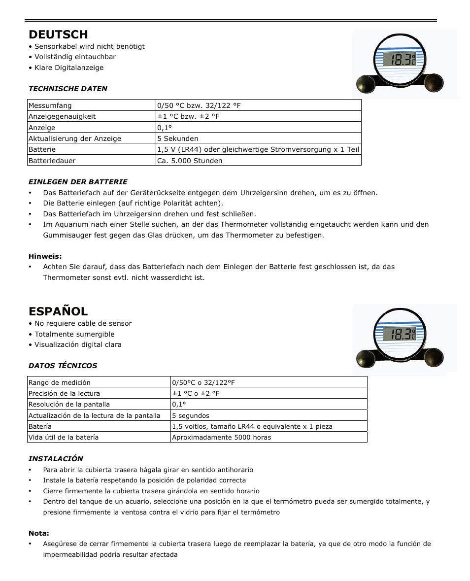 Deutsch, Español | H-B Instrument 3500 User Manual | Page 2 / 2