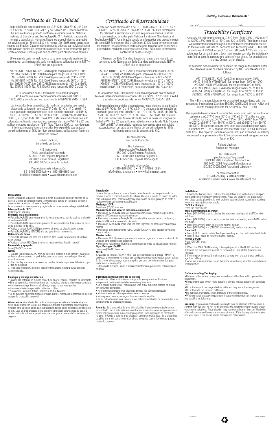 H-B Instrument 3750 User Manual | 2 pages
