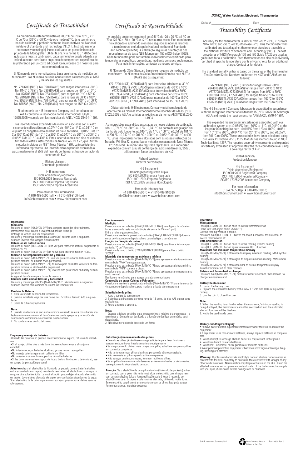 H-B Instrument 3705 User Manual | 2 pages