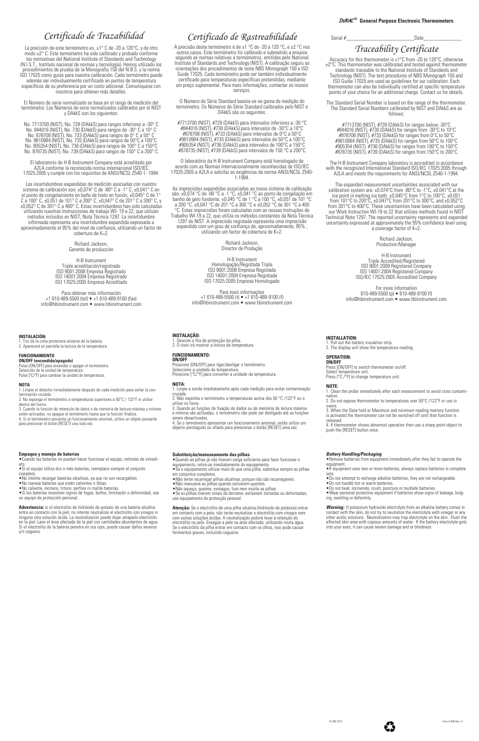 H-B Instrument 3821 User Manual | 2 pages