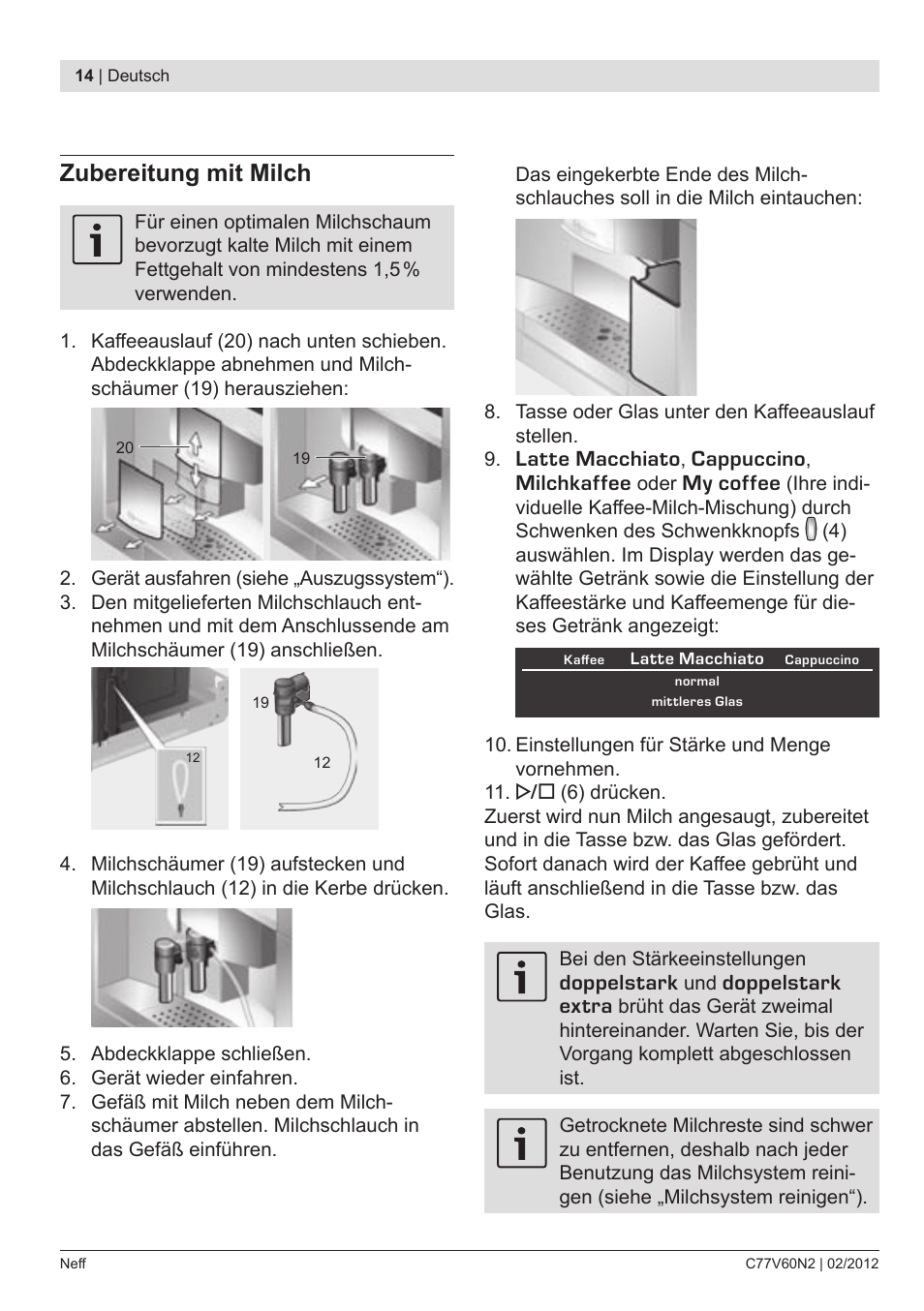 Zubereitung mit milch | Neff C77V60N2 User Manual | Page 16 / 96