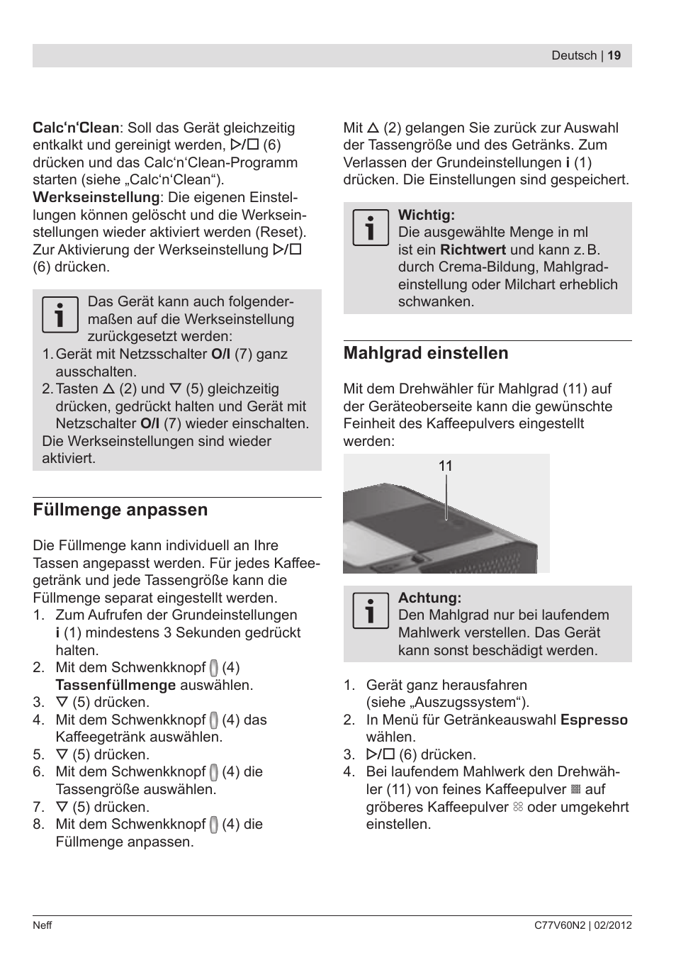 Neff C77V60N2 User Manual | Page 21 / 96