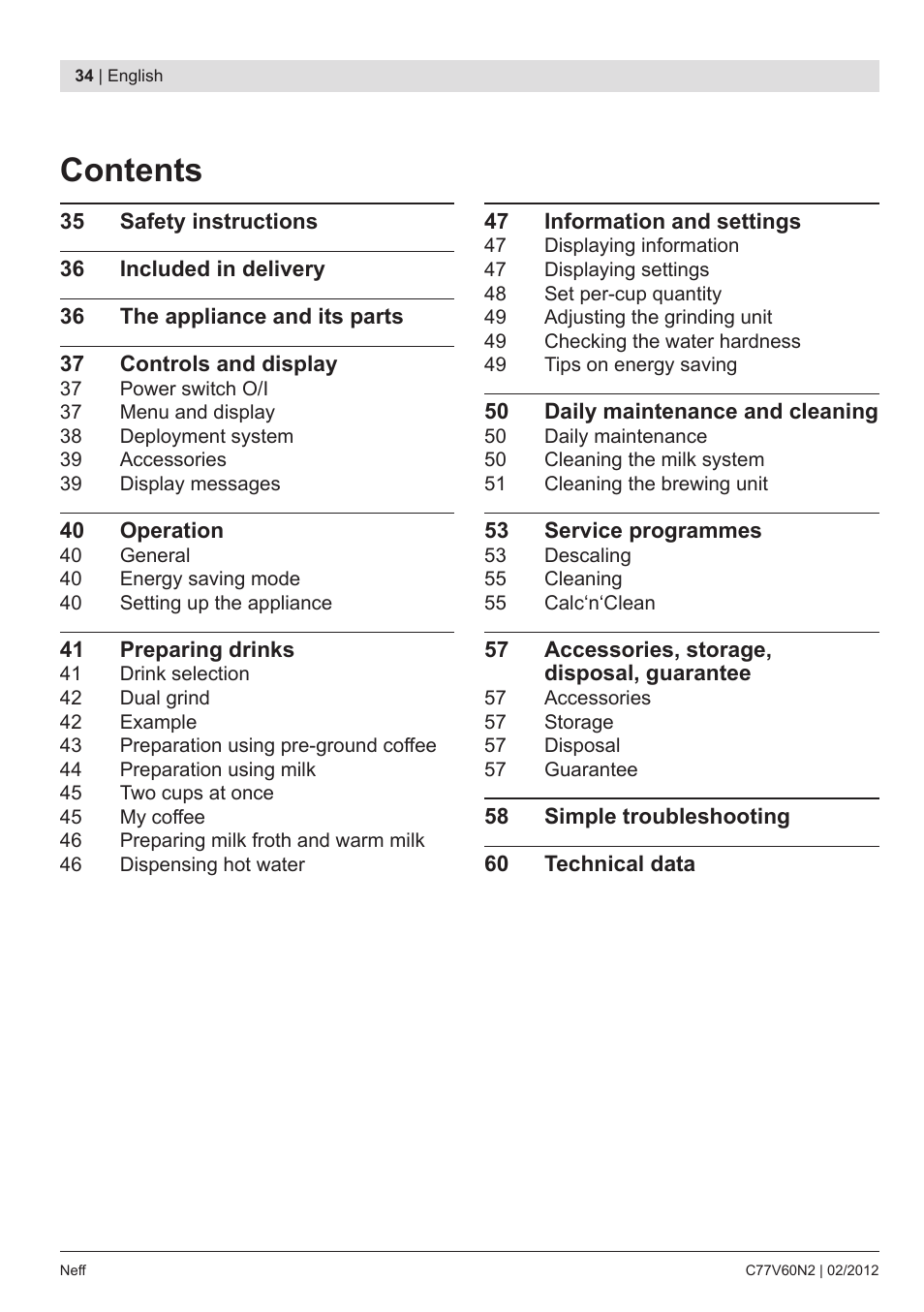 Neff C77V60N2 User Manual | Page 36 / 96