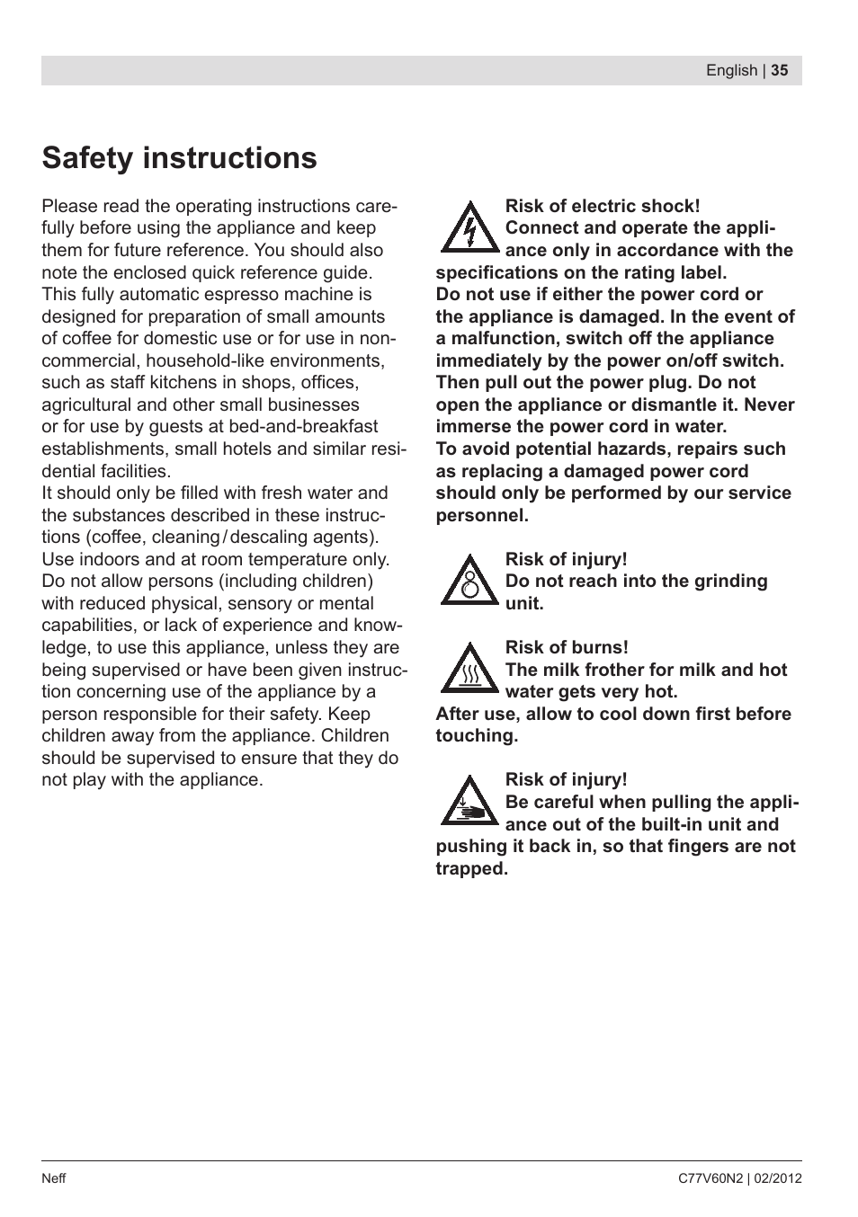 Safety instructions | Neff C77V60N2 User Manual | Page 37 / 96