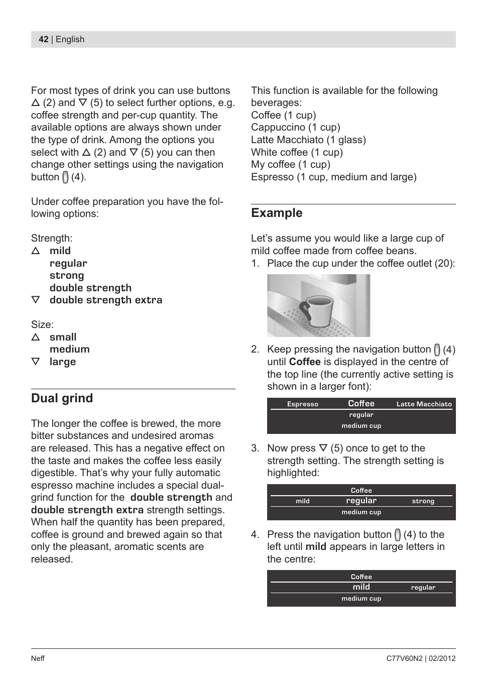 Dual grind, Example | Neff C77V60N2 User Manual | Page 44 / 96