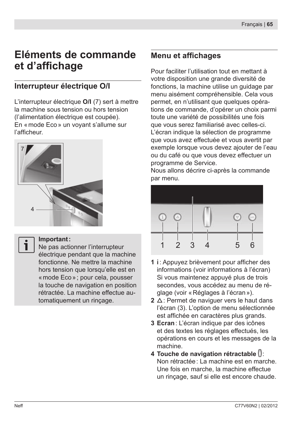 Eléments de commande et d’affichage | Neff C77V60N2 User Manual | Page 67 / 96