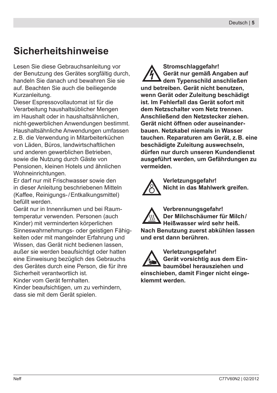 Sicherheitshinweise | Neff C77V60N2 User Manual | Page 7 / 96