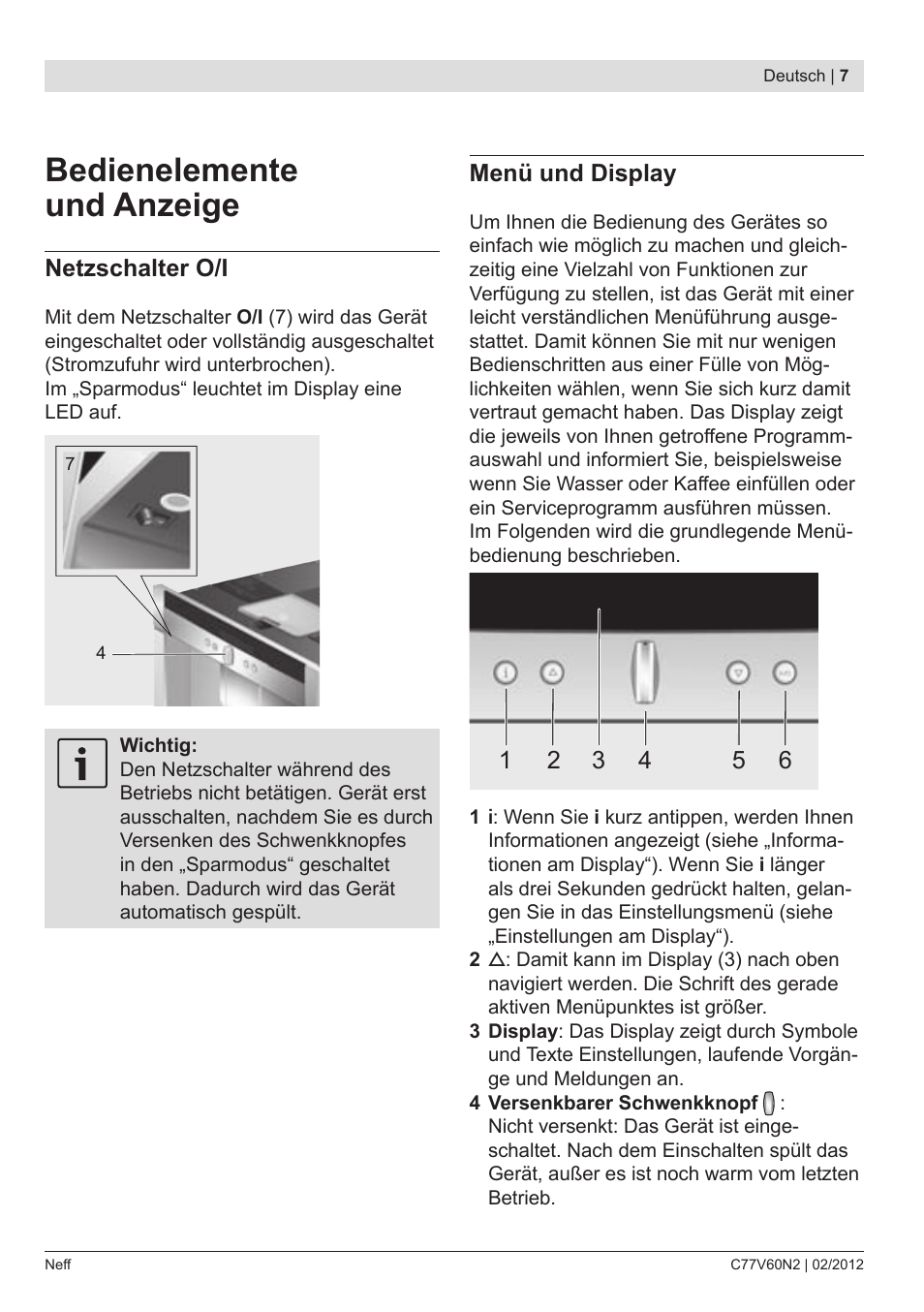 Bedienelemente und anzeige | Neff C77V60N2 User Manual | Page 9 / 96