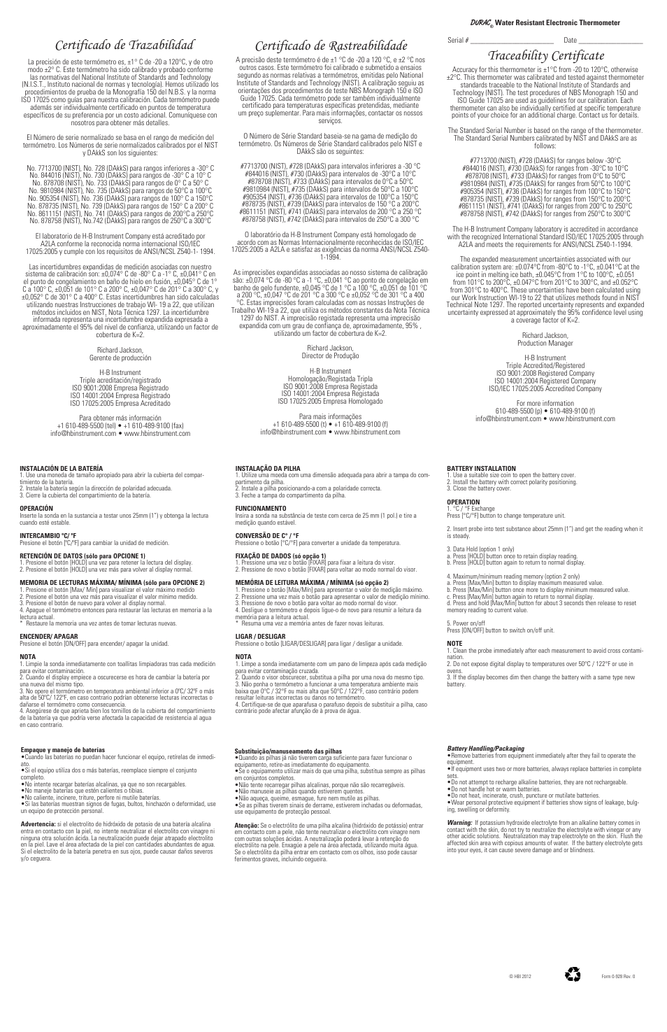 H-B Instrument 3818 User Manual | 2 pages